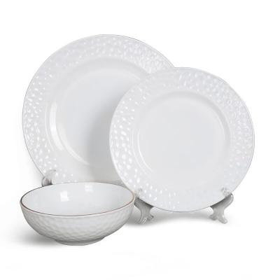 China Sustainable Wholesale European Fine Embossed White Dinnerware Customized Pattern Opal Glass Dinnerware Set for sale