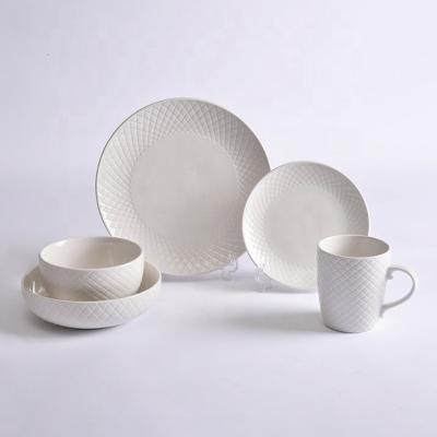 China Sustainable Wholesale Hotel Restaurant Dinnerware Home Kitchen Ceramic Porcelain Dishes&plates Bowls Embossed Dinner Sets, Dinnerware Sets for sale