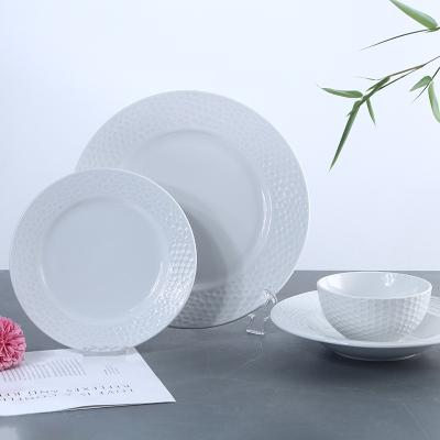 China Viable Wholesale White Embossing Chinese Tableware Hotel Restaurant Ceramic Luxury Tableware China Dinner Set Dinnerware Sets for sale