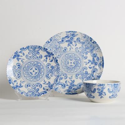 China Sustainable Tableware Set Blue China Style Vintage Under Glazed Plate 18pes Bowl Set for sale