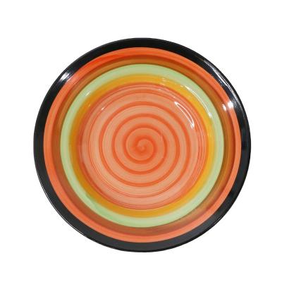 China Porcelain Dish Stainable Colorful Hand Painted Dinner Plate Glazed Dish Dish Ceramic Round Not Sustain Daily Sable Over-Glazed for sale