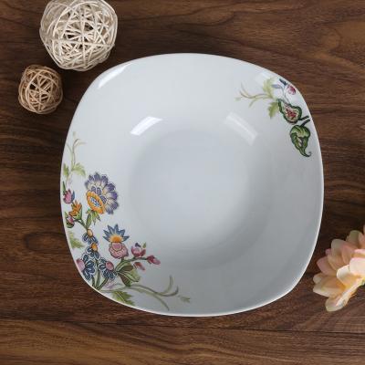 China Viable Pattern Square Flower Decal Chinese Style Porcelain Ceramic Salad Bowl for sale