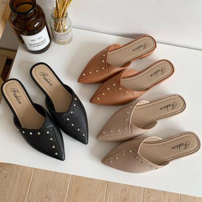 China Factory direct sale fashion round ladies mules shoes luxury wedding slippers half slips summer outdoor causal flat shoes for women for sale