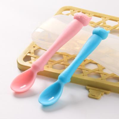 China BPA Free New Products Eco-Friendly Infant Kids Feeding Cat Shape Silicone Baby Training Spoon With Box for sale