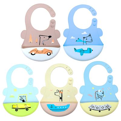 China New Food Grade BPA Free Washable Double Colors Baby Silicone Bib New Design With Cartoon Patterns for sale