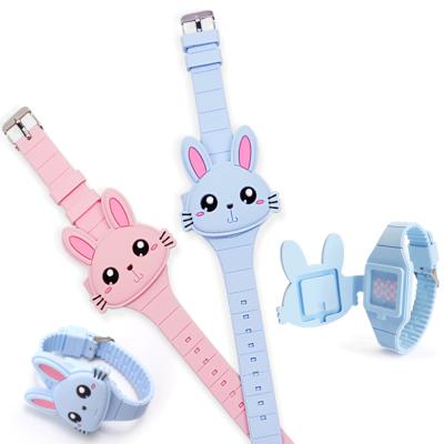 China Auto Date Cute Rabbit Shape LED Fashion Silicone Band Clam Shell Design Digital Wrist Watch For Toddler Kids for sale