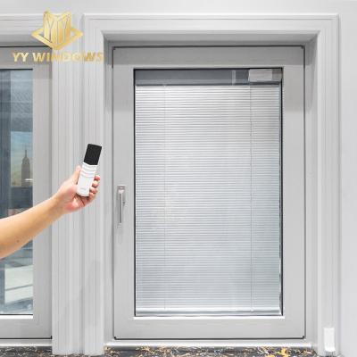 China Magnetic Screen USA Certified High Energy Saving Inward Opening Interior Turen Windows With Built In Motorized Canopies for sale