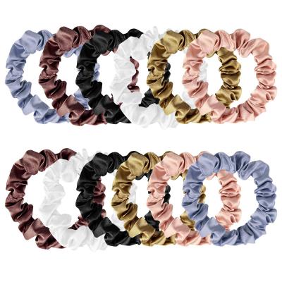 China Hair Decoration Accessories Custom logo Satin Silk Solid Color Scrunchies Elastic Hair Bands Women Girls Hair Accessories silk hair scrunchies for sale