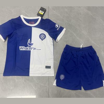 China Nombre de encargo de los niños de fútbol de los jerséis de la tela cruzada del telar jacquar del jersey azul blanco del fútbol en venta