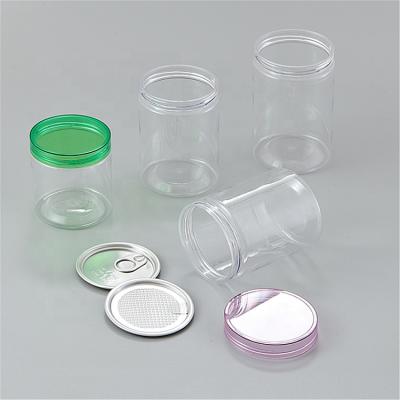 China For Snacks 280 500 650 750ml Pop Easy Open Pull Plastic Empty Ring Lid Jars PET Clear Top for sale