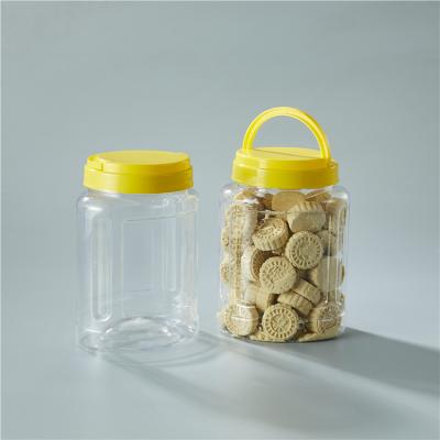 China Snack Products PET Candy Nut Material Plastic Clear Food Storage Jar With Portable Lid for sale