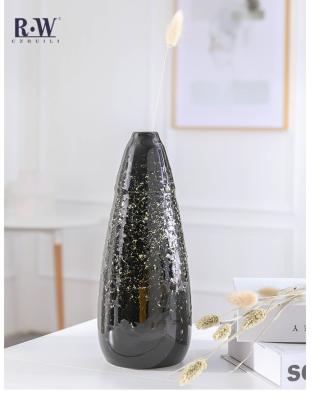 China Modern Elegant Black Luster Ceramic Bubble Flower Vases for Home Decor Living Room and Office Table Centerpieces for sale