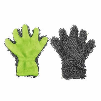 China New Customized 100% High Efficiency Five Finger Polyester Chenille Car Wash Glove Wash Mitt for sale