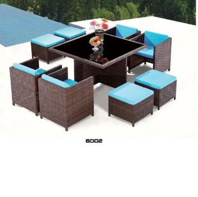 China 9 pieces outdoor garden patio rattan wicker dining table set with 4 armchairs ottoman---6002 for sale