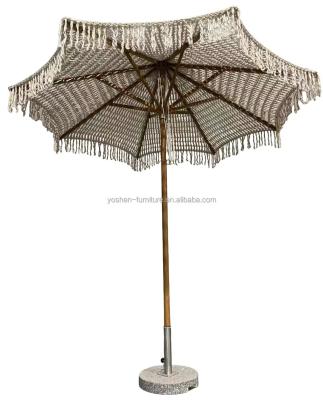 China 9 ft New Design Customized woven beach umbrella Cotton Rope Macrame Parasols handmade tassels Woven Canopy umbrella for sale