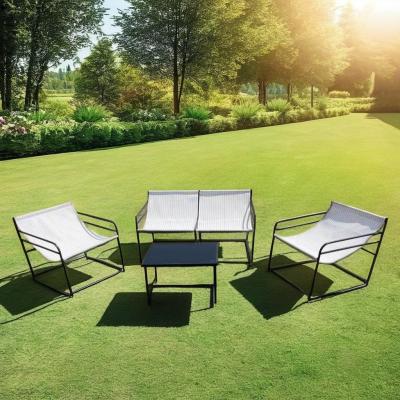 China Muebles de jardín para exteriores Sofá conjunto con tela Silla doble de un solo asiento Mesa de café en venta