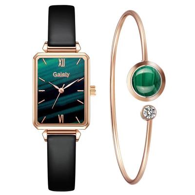 Китай Top Brand Women Watches Fashion Leather Quartz Watch Bracelet Set Green Dial Simple Rose Gold Mesh Luxury Women Wa продается