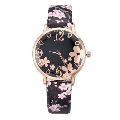 중국 Stylish Charming Casual Beautiful Flower Leather Quartz Watch Woman Watch Color Ladies Watches 판매용