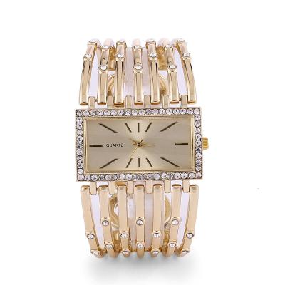 China Popular Diamond-inlaid Rectangular Watch Steel Rose Gold S Bangle Fashion Analog Leather Black Bracelet Watches Women Wholesale à venda