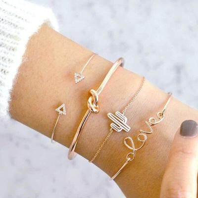 China 4 Pieces Set Popular ladies letter set bracelet.Diamond student bracelet for sale