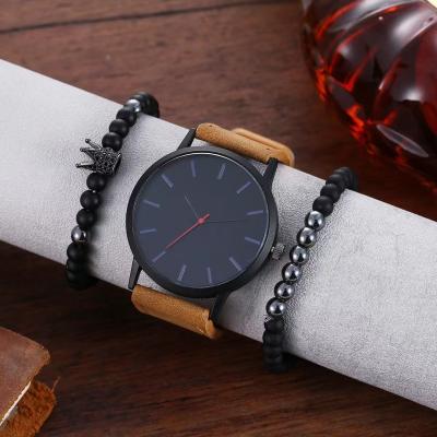 China 2 Pcs Hot Selling Fashion Men'S Watch Leather Quartz Watch Stainless Steel Men Bracelet Set Wristwatch For Sports zu verkaufen