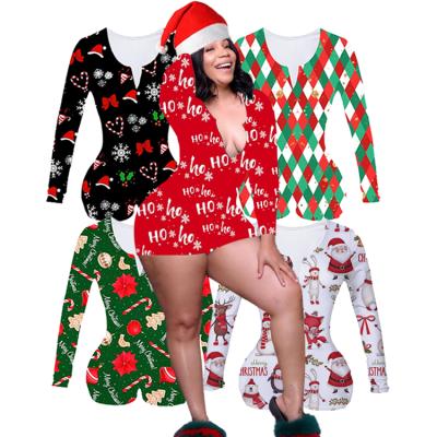 China Custom 2022 Adult Onesie Print Christmas Pajamas QUICK DRY Onesie Women Long Sleeve Christmas Pajamas Onesie Jumpsuit Empty Pajamas for sale