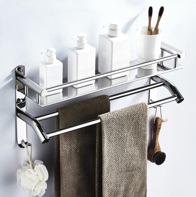 China Bathroom Accessory 304 Stainless Steel Mirror Polish Traditional Hotel Towel Shelf Hanger with Hook Towel Holder for sale