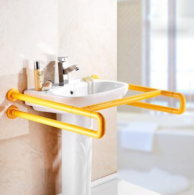 China Modern U Shape Wall To Floor To Bend Barrier Free Elderly Handicap Toilet Grab Bar With Support Pole for sale