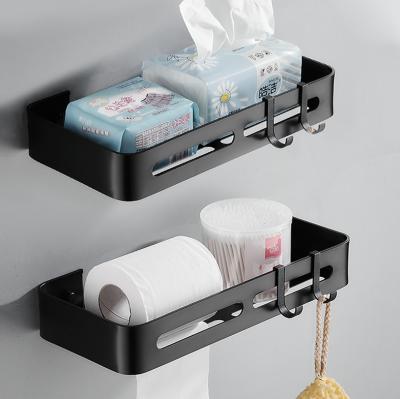 China Kitchen Modern Black Bathroom Toilet Paper Holder Aluminum Wall Mounted Self Adhesive Corner Tissue Storage Rack for sale