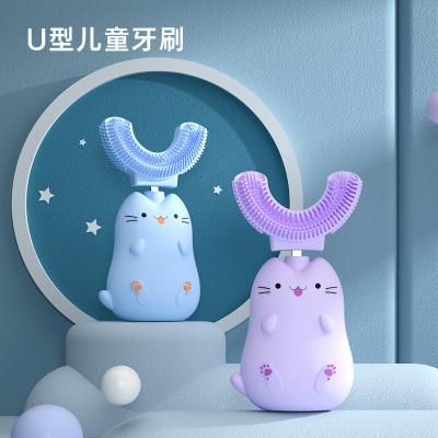 China Food Silicone Customize Kids Whitening Tooth Baby Cat Ushape Toothbrush Kids 360 for sale