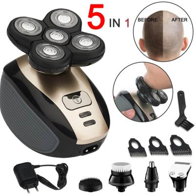 China Five Blade 5 in 1 Trimmer 4D 5 Heads Rechargeable Floating Brush Facial Hair Beard Ear Nose Bald Head Electric Shaver Men's Shaver for sale