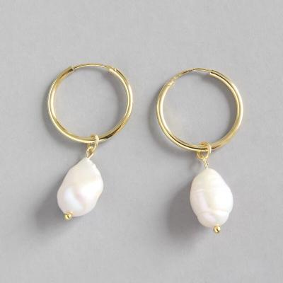 China TRENDY J3819 925 sterling silver baroque pearl earrings circle earrings statement earrings for women jewelry for sale