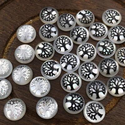 China Shell JS012 9mm Shell White Mother of Pearl Round Tree of Life Cabochon for sale