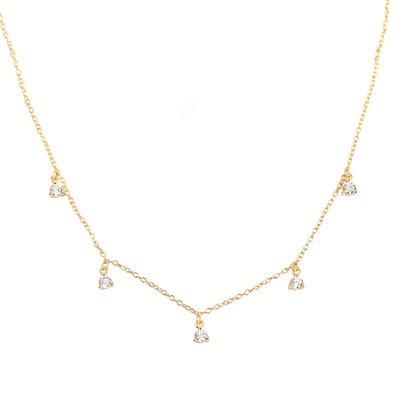 China 2021 NEW TRENDY 925 Sterling Silver in 5 CZ stone white diamond dangling 18k gold plated tiny charms chocker necklace for women for sale