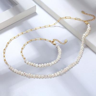 China Office/NEW Water Pearl Paperclip Pearl Vintage Chunky Link Chain Bracelet Necklace Jewelry CIA 925 Sterling Silver Natural Fresh From Quarry 2021 for sale