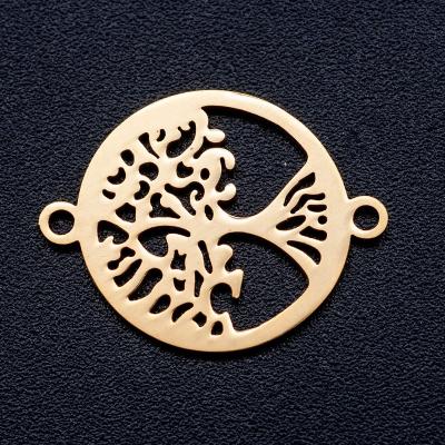 China CLASSIC ST001 Metal Double Hole Around Stainless Steel Tree Of Life Connector Bracelet Charm For Jewelry Making for sale