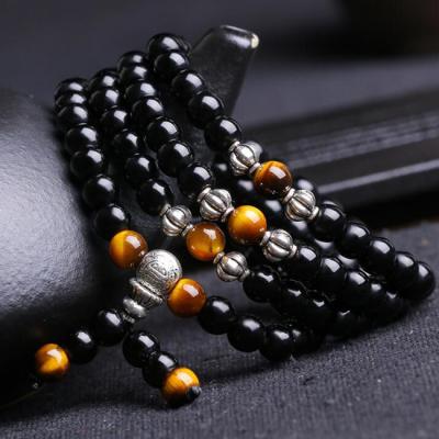 China Stone JD1738 Mala Rosary Bracelet Black Stone Tibetan Buddhist Beads Bracelet Men's Bracelet for sale