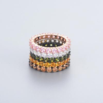 China TRENDY Minimalist Engagement Wedding Women Jewelry Solid 925 Sterling Silver Gemstone Diamond Stacking Eternity Band Ring for sale