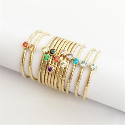 China CZ Diamond Birthstone Band Rings Sparkle Minimalist Zircon Rings Jewelry 14K Gold Filled Thin Stack Ring For Women TRENDY for sale