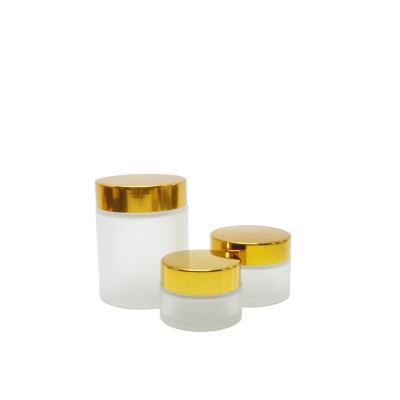 China 5g 10g 15g 20g 30g 50g 100g Cosmetic Empty Cream Jar Frosted Glass Jar Cosmetics With Gold Lid GJ-AN7 for sale