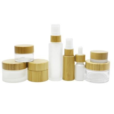 China Personal Care 4oz 5ml 10ml 15ml 30ml 50ml 100ml 120ml Environmental Bamboo Lid Frosted Empty Cosmetic Glass Bottle Cream Jars Container BP-A1 for sale