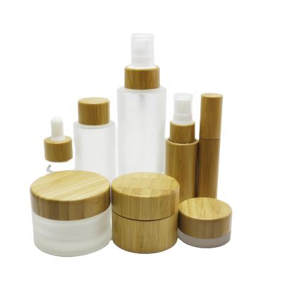 China Cosmetic in stock 4oz 5ml 10ml 15ml 30ml 50ml 100ml 120ml in stock glass inner cosmetic natural bamboo cream jars BP-A6 for sale