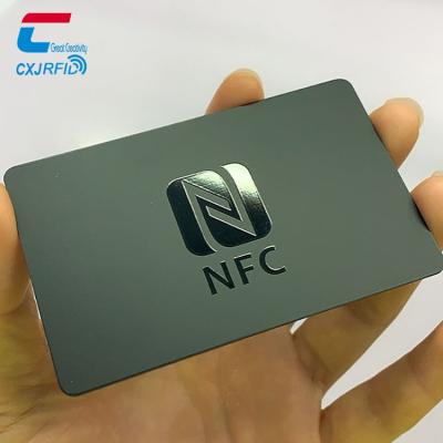 China Full Finish Logo NFC RFID Chip Contactless PVC Smart Card nfc Waterproof/Waterproof UV Black Matte Social Media Card for sale