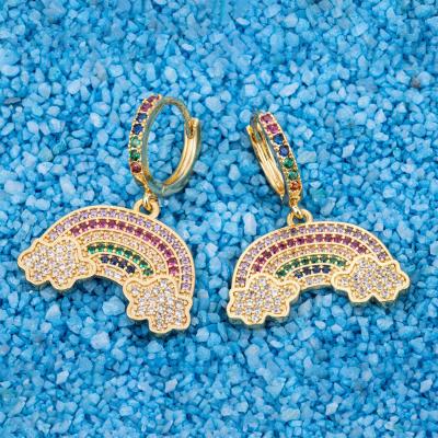 China Factory TRENDY Fashion Micro Gradient Color Inlaid Rainbow Clouds Colorful Zircon Earrings for sale