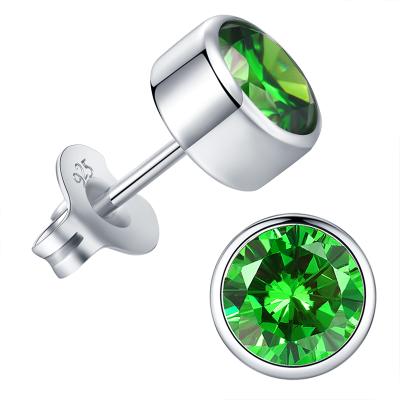 China Stylish TRENDY 925 Sterling Silver Earrings 18K Crystal Emerald Green Stud Earrings Gold Plated For Men Girls Women for sale