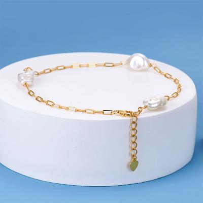 China TRENDY Customized 14K Gold Plated Bracelet Fashion Freshwater Pearl Bangle Chain Bracelet for sale