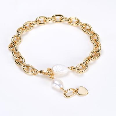 China FASHIONABLE Wholesale Hot Selling 14K Gold Plated Bracelet Amazon Freshwater Women Bracelet Pearl Chain Bracelet for sale