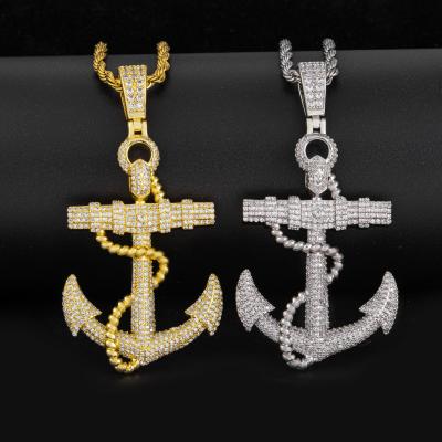 China 18K Diamond Wholesale Gold Plated Zircon Necklace Anchor Hip Hop Hiphop Couples Copper Plated Necklace for sale