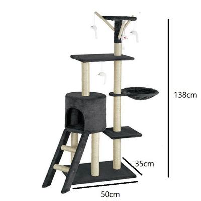 China Wholesale High Quality Sisal Flur and Lathe Wooden Pet Housing Cat Tree House for sale