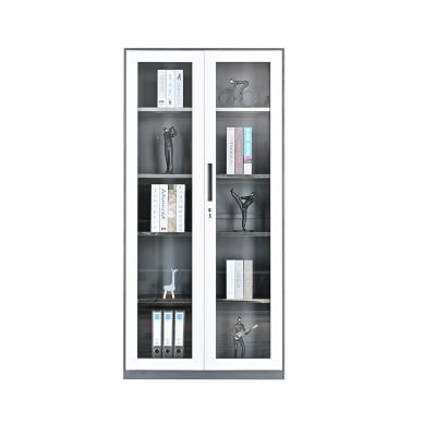 China (Height)Adjustable Glass Door Storage Cupboard Swing Iron File Cabinet Furniture Steel Office Cabinet for sale